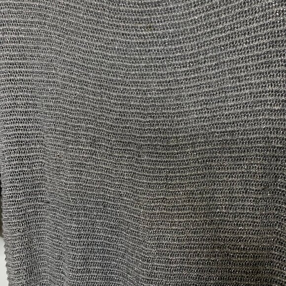 Express Silver & Gray Knit 3/4 Sleeve Scoop Neck Oversize Sweater, Size SP - Picture 3 of 8